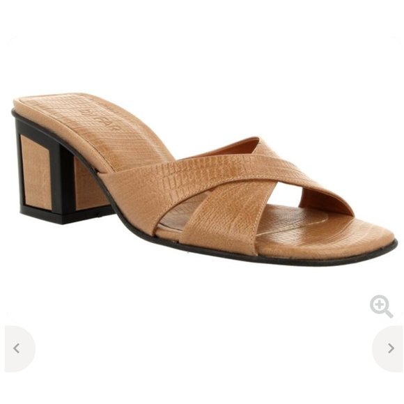 BY FAR Pablo Square Toe Mule Heels Slide Sandal in Nude Lizard‎ Sz EU 41 US 10.5 - Picture 1 of 16